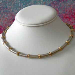 Satin Finsh Silver & Gold Tone Segmented Jointed Link Choker Necklace